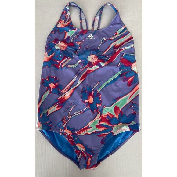 adidas HM9296 Positivisea 3-Stripes Floral Lavender Graphic Swimsuit Women 2XNEW - Picture 1 of 4